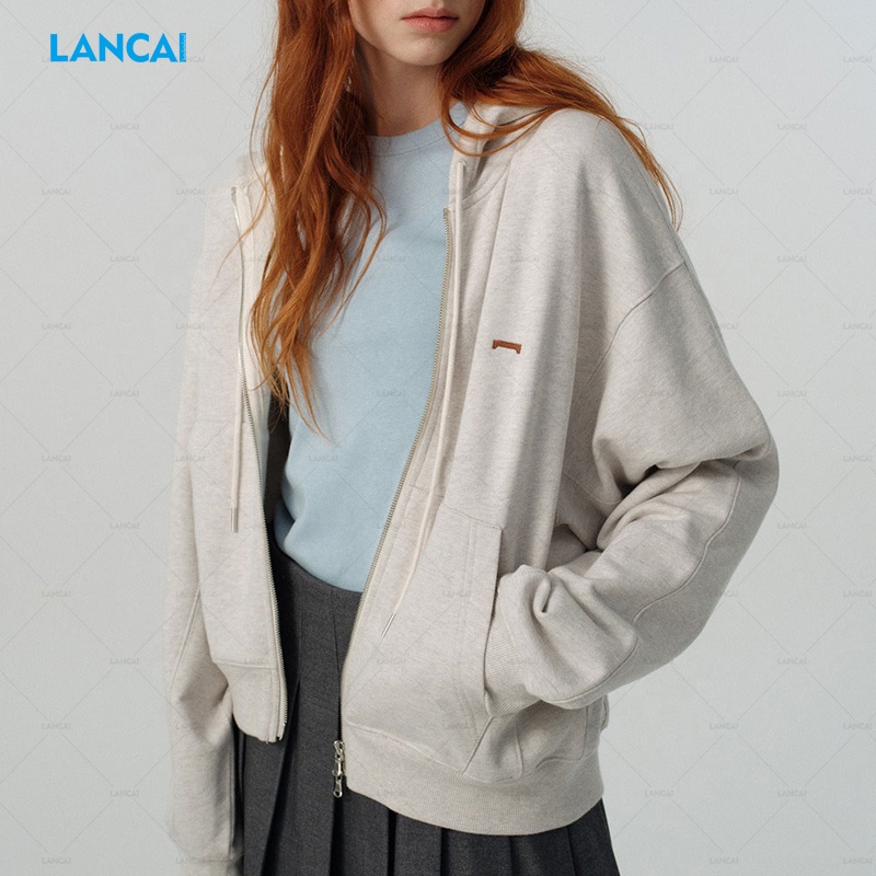 Factory Wholesale Women Zipper-up Basic Customized Eco-friendly Cotton French Terry Plain Solid Hoodies