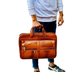 B S International Genuine Leather Business Laptop Bag Handle Zipper Closure Large Capacity Unisex Softback Style <b>USB</b> Port - Product Image 6