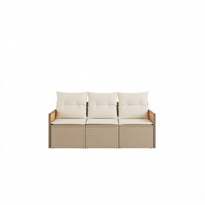 Sofá de Jardín de Ratán Beige de Tres Plazas, Muebles de Exterior con Cojines de Espuma de Alta Densidad, Diseño Contemporáneo Impermeable - Product Image 1