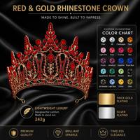 Couronne de concours de beauté en rubis en gros, diadème personnalisé avec placage couleur, sans plomb, bijoux élégants de couronnement, couronne de reine du bal