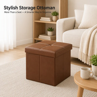 Pouf de rangement pliable en cuir 38x38x38cm, repose-pieds cube, capacité 150kg, espace de rangement dissimulé, siège gain de place pour salon et chambre