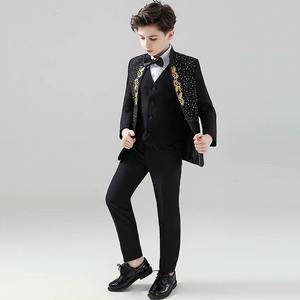 En stock Ensemble de vêtements et costumes classiques pour adolescents Smoking brodé d'or pour garçons Performance de mariage - Product Image 4