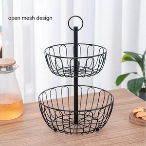 Rak Penyajian Buah Modern Ramah Lingkungan dari Kawat Logam Berpola Gulung Dua Tingkat untuk Meja Dapur, Nampan Pajangan Kue dan Camilan di Rumah - Product Image 1