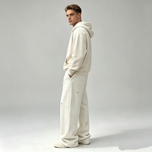 Pantalon de survêtement ample pour homme à double taille avec cordon de serrage, en coton épais respirant, style streetwear - Product Image 4