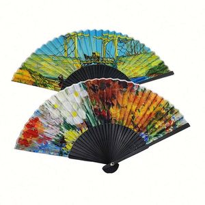 Abanicos de mano plegables de bambú con logotipo impreso personalizado, abanicos de papel blanco para bodas - Product Image 3