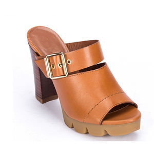 Cammello tomaia in vera pelle fibbia quadrata in metallo tacchi alti 6cm per scarpe da donna sandali da donna alla moda - Product Image 6