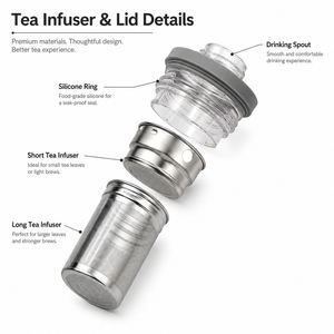 Custom 500ml 700ml Thermal Travel Sports Insulated Flask Stainless Steel Water Bottle with Removable <b>Tea</b> <b>Infuser</b> Strainer - Product Image 4