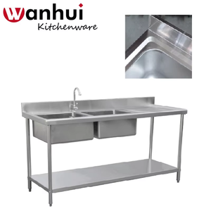 Table de travail commerciale autoportante d'évier de cuisine à double cuvette d'acier inoxydable de WanHui avec le dosseret/évier d'angle d'acier inoxydable - Product Image 2