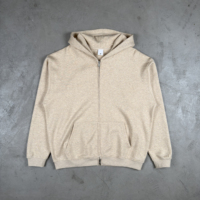 Hoodie Zipper Pria dengan Bordir Sesuai Pesanan, Bahan French Terry 320g, Bernapas, Model Boxy Fit, Warna Hitam Matte, Tekstur Khaki