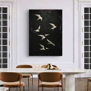 Pintura al óleo abstracta de golondrina voladora SQ sobre lienzo, pintura de pájaros, arte de pared grande en blanco y negro, decoración personalizada para el hogar y la sala de estar - Product Image 6