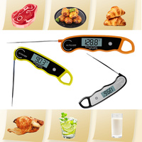 Termometer Digital rumah tangga logam, IPX6, termometer Digital rumah tangga logam tahan air dengan layar LCD putar otomatis untuk makanan, memanggang daging