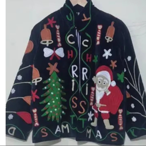 Christmas Embroidered <b>Velvet</b> Fleece Jacket <b>Women</b> Holiday Outerwear Full Sleeve Stand Collar Winter <b>Coat</b> - Product Image 1