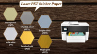 Papier autocollant en vinyle PET A4 imprimable par flexographie, imperméable, pour imprimante laser, forme découpée sur mesure, épaisseur 50 µm, pour produits d'épicerie