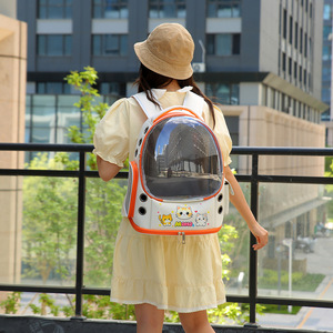 Transparent Pet Carrier <b>Backpack</b> <b>Cartoon</b> Design Oxford Material Breathable Large Capacity For Cats Outdoor Travel Use - Product Image 1