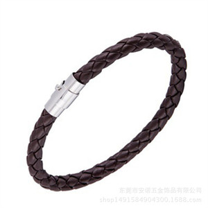 Stainless Steel Snap Buckle Leather Braided <b>Bracelet</b> <b>Red</b> Color Geometric Design Fashion Charm <b>Bracelet</b> - Product Image 2