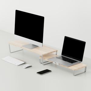 Alta calidad, venta al por mayor, soporte extensible de madera para Monitor, elevador, 2 estantes, doble pantalla de ordenador Triple, Compatible con ordenador portátil Personal - Product Image 1