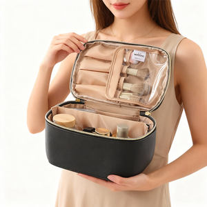 Portable Travel Cosmetic <b>Bag</b> Large Capacity PU Leather <b>Toiletry</b> Organizer Hand Carry Luxury Simple Design - Product Image 5