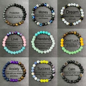 Bracelet en pierre semi-précieuse de quartz de 8mm en gros Bracelet élastique extensible à 3 éléments énergie cristal Reiki Bracelet de guérison pour femmes - Product Image 1