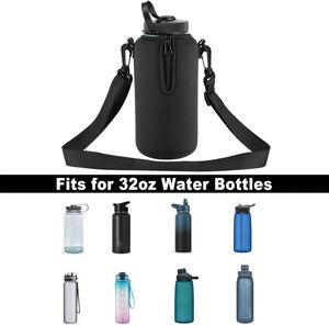 Funda Aislante para Botella de Agua de Neopreno Negro, Enfriador para Botellas de Boca Ancha de 32 oz, Correa de Hombro Ajustable - Product Image 3