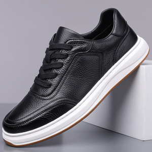 Chaussures de marche pour hommes en cuir véritable à bout rond, à lacets, respirantes, couleur unie, chaussures décontractées d'extérieur - Product Image 3