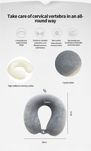 Bantal Leher Perjalanan Busa Memori Bentuk U dengan Kancing Kain Plush Kristal Khusus - Product Image 4