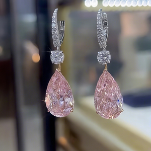 3CT Pink Pear Lab Grown <b>Diamond</b> Drop <b>Earrings</b>, Pear Cut <b>Dangle</b> <b>Earrings</b>, 14K Gold Bridal <b>Earrings</b>, Wedding Gift for Her - Product Image 1