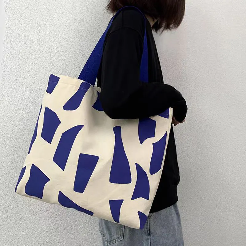 Toptan ekstra büyük özel pamuklu çanta baskılı mektup desen logosu açık promosyon alışveriş ile kişiselleştirilmiş renkli tuval