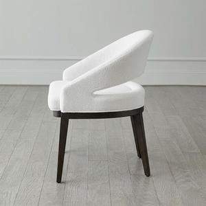 Chaise de salle à manger en tissu bouclé blanc au design scandinave moderne, dossier incurvé enveloppant, chaise d'appoint rembourrée pour usage hôtelier, noir - Product Image 3