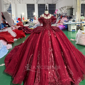 Mc044 Luxury Burgundy Quinceanera <b>Dress</b> Beaded Glitter <b>Ruffle</b> Princess Ball Gown Sweet 15 Birthday Party <b>Dress</b> Jancember - Product Image 2