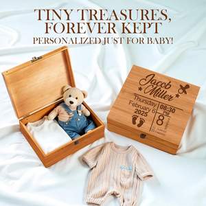 Caja de memoria de madera grande personalizada con nombre personalizado, almacenamiento de recuerdo decorativo con tapa con bisagras para bebé - Product Image 3