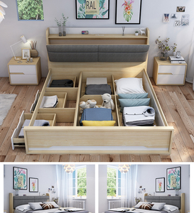 Hiện đại đôi/Vua Kích thước Lưu trữ GIƯỜNG KHUNG phòng ngủ bằng gỗ với bảng gỗ phong cách cho căn hộ hoặc khách sạn sử dụng - Product Image 6