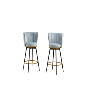 Ensemble de 2 tabourets de bar Goldy, hauteur comptoir, revêtement en tissu velours, pieds en métal, repose-pieds doré, siège de 26 pouces de hauteur, mobilier commercial pour hôtel - Product Image 1