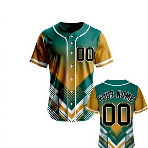 Custom Green <b>Gold</b> Baseball Jersey Button Up Sublimated Team Uniform Breathable Moisture Wicking Sports <b>Shirt</b> OEM ODM - Product Image 1