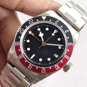 Luxury Vintage Dual Time Style Men Mechanical Watch 41mm <b>Red</b> Blue Bezel Sapphire Glass Stainless Steel Automatic Wristwatch - Product Image 4