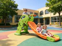 Toboggan en plastique pour enfants avec marches, pour l'intérieur et l'extérieur, toboggan de maternelle avec motif de feuilles, toboggan de jardin