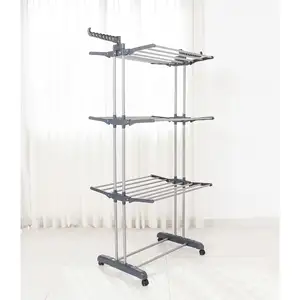 Multi Function 4 Layers 18m Folding Metal Portable Clothes Dryer Stands With Wheels