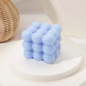 Custom Fragrance Bubble Candles 150g Stylish Rubik's Cube Candles Blue Paraffin Wax Scented Candles with Private Label
