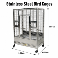 Cage à perroquets en acier inoxydable 304 de qualité commerciale, grande volière en métal avec plateau de nettoyage facile et roulettes