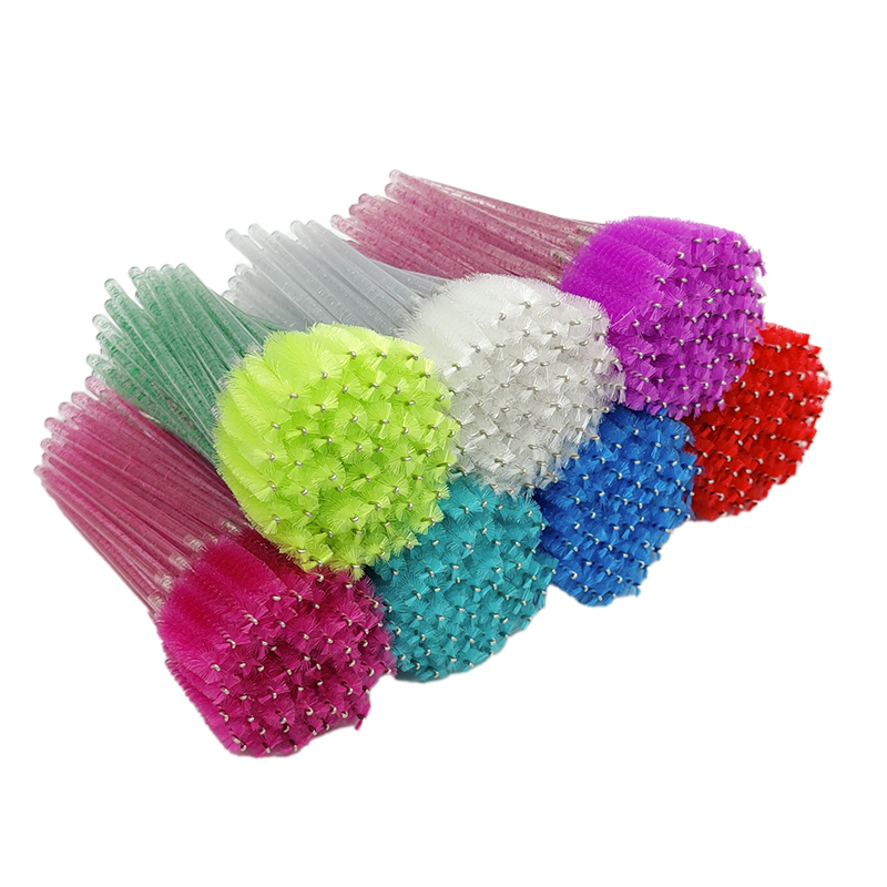 Oem Odm 50 Pcs Glitter Handle Cleaning Mini Applicator Spoolie Mascara Brush Eyelash Extension Disposable Wand Eye Lash
