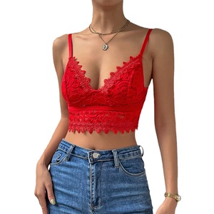 2024 été doux Floral Corset <span class=keywords><strong>gilet</strong></span> bureau dame <span class=keywords><strong>plage</strong></span> Style sans manches Blouse femmes Vintage <span class=keywords><strong>dentelle</strong></span> mince haut court mode coréenne - Product Image 1