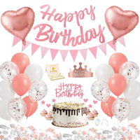 Bannière Joyeux Anniversaire Noir et Or, Drapeaux Triangulaires, Carte Enveloppe, Couronne, Décorations de Gâteau, Confettis, Ballons en Latex pour Décoration de Fête d'Anniversaire