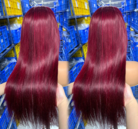 Perruques frontales en dentelle de cheveux humains, vente en gros, perruque 99j, perruque en cheveux vierges vietnamiens, perruque droite bordeaux pré-épilée
