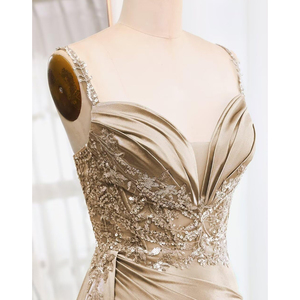 Abiti da ballo in raso con scollo a V lunghi <span class=keywords><strong>abito</strong></span> da sera in pizzo a sirena con spacco plissettato <span class=keywords><strong>abito</strong></span> formale con coda - Product Image 3