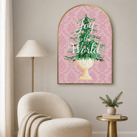 Cadre mural décoratif en alliage d'aluminium avec bordure dorée de qualité supérieure, design artistique, motif arbre de Noël rose, 12x15,75 pouces