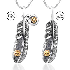 สร้อยคอจี้ขนนกสแตนเลสพร้อมประดับทองสำหรับผู้ชายและผู้หญิงของขวัญเครื่องประดับ SP555 - Product Image 5