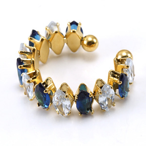 Bulk Waterproof Chic Eternity Stainless Steel Gold 18k <strong>Emerald</strong> Zircon Diamond bar <strong>Bead</strong> Pave Open Cuff Design Finger Ring Jewelry - Product Image 3