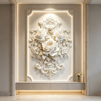 Wallpaper Relief Mawar Kustom, Seni Dinding Bunga Plester 3D, Dekorasi Dinding Lorong Mewah, Latar Belakang Dinding Pintu Masuk Elegan