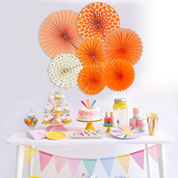 Vente en gros de fournitures de fête de Thanksgiving de mariage d'anniversaire orange 7 pièces ventilateur en papier de soie ventilateurs suspendus décoration de fête