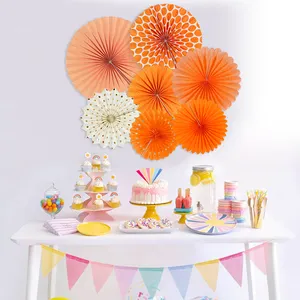 Wholesale 7 PCS Orange Birthday Wedding Thanksgiving Party Supplies Tissue Paper Fan Hanging Paper Fans Party Decoration