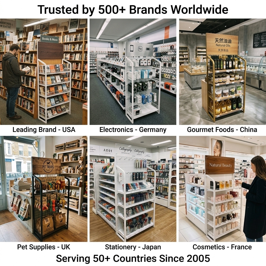 Wholesale Custom Metal Eco-friendly Shopping Bag Display Stand Retail Store Pegboard Hook Rack with Baskets Floor Display Shelf — view 6